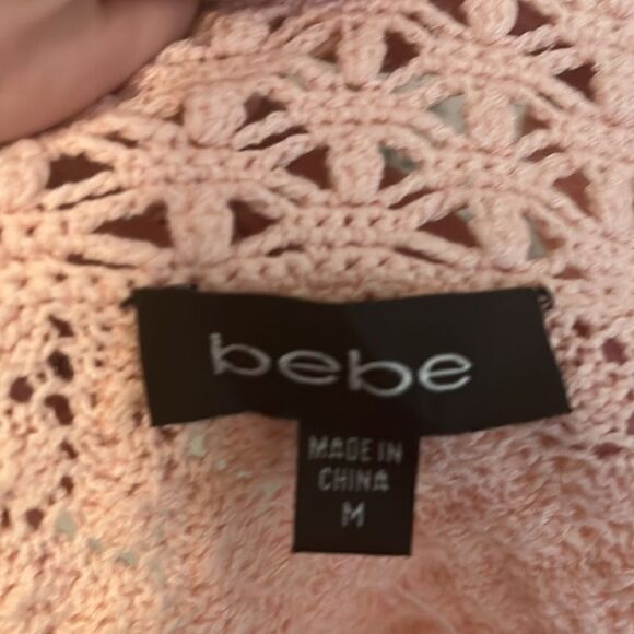 Y2K Bebe Pink Crochet Open Style Cropped Cardigan Boho Feminine Barbiecore NEW - Picture 8 of 9